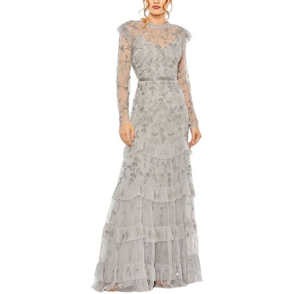 Mac Duggal Womens  Floral Embellished Gown, Metallic - Picture 1 of 3